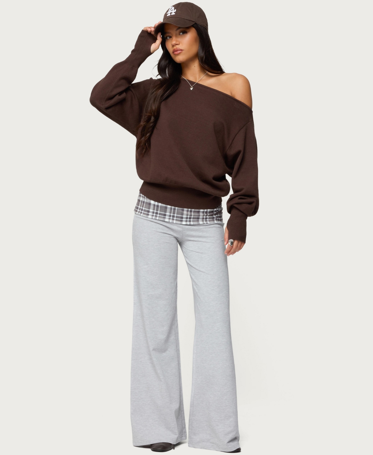 Edikted Women's Kimmy Plaid Foldover Waist Pants