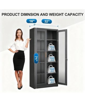 Tempered Glass Cabinet, Thickened Metal, Storage & Display, Safety Lock, Easy Assembly