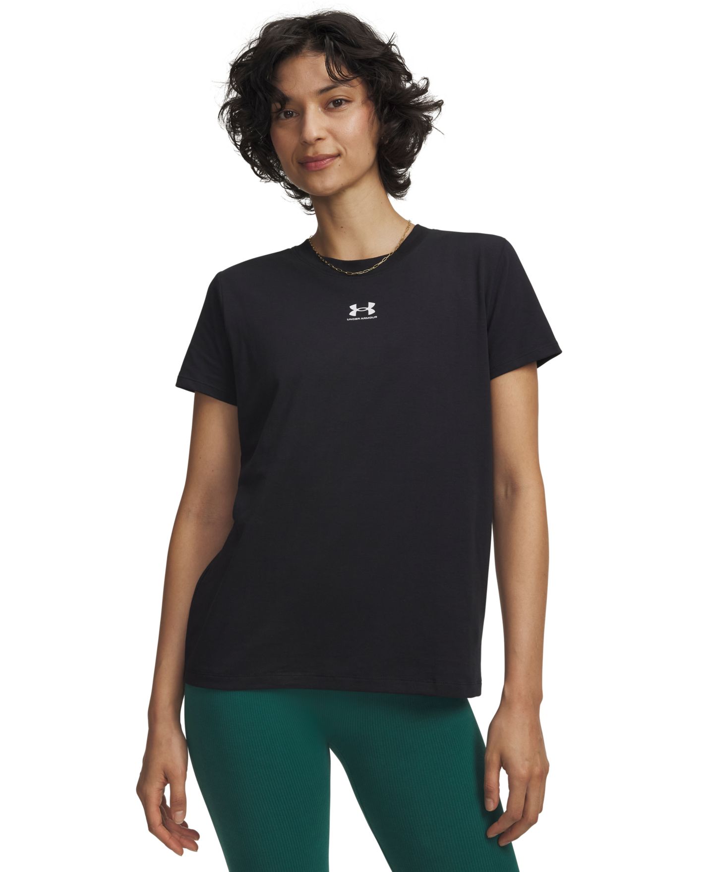 Женский свитшот Under Armour Rival Core с круглым вырезом и коротким рукавом, цвет: Чёрный — фото 1