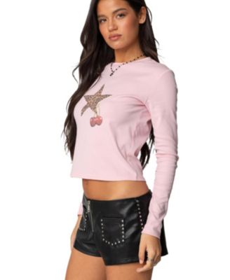 Women's Cherry Leopard Star Long Sleeve T Shirt