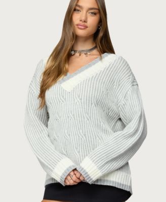 Women's Lila V Neck Cable Knit Sweater