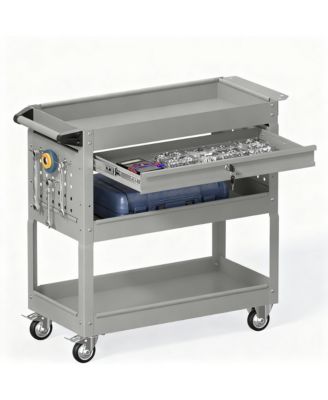3 Tier Rolling Tool Cart with Drawer & Pegboard, 550 lbs Capacity, Easy Assembly