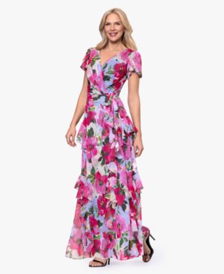 Petite V-Neck Floral Ball Gown Dress