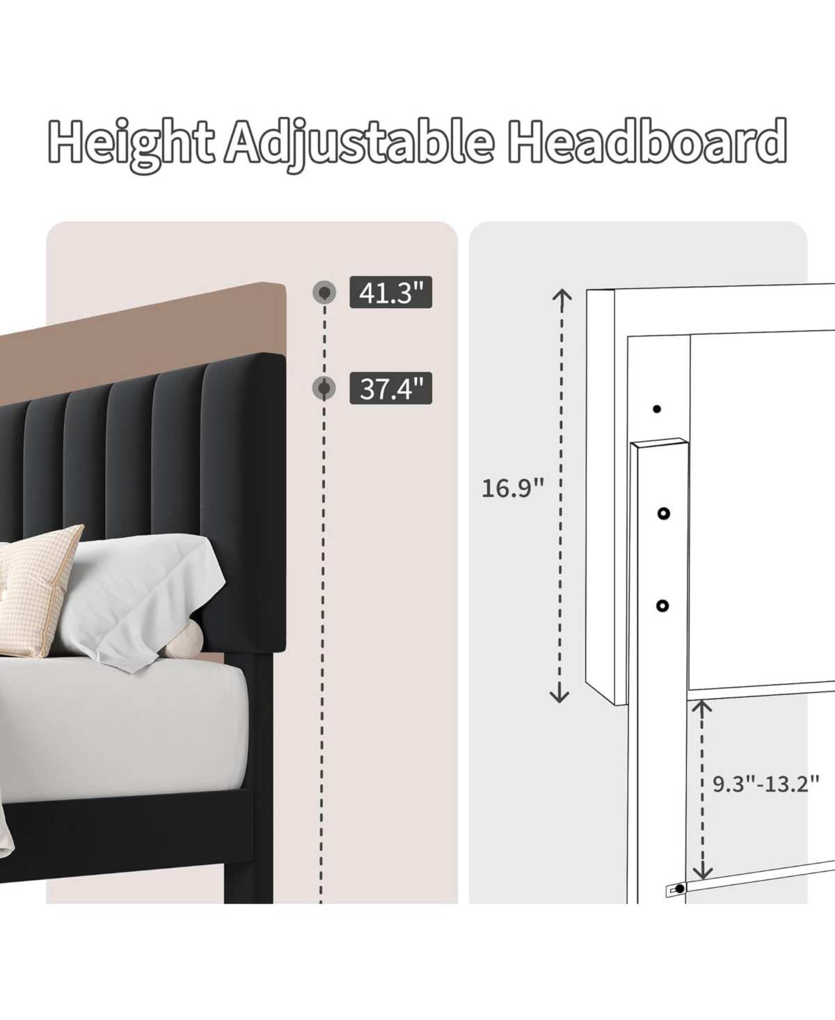 gaomon Upholstered Platform Bed Frame with Adjustable Vertical Tufted Headboard, Strong Wood Slats and Noise-Free Support