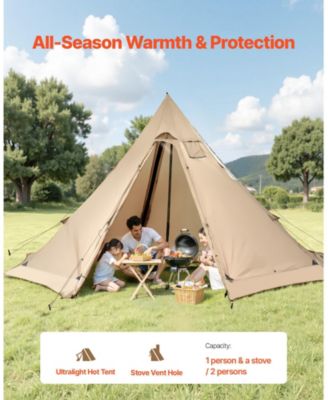 Hot Tent for 4-6 Persons, Waterproof Canvas Tipi Tent with Stove Jack, Lightweight 4-Season Shelter, L Size