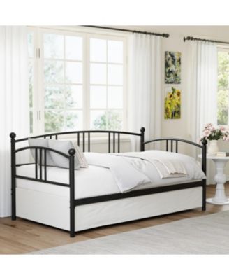 Twin Metal Daybed, Metal Sofa Bed Frame with Arched Headboard, Guest Sofa Bed with Steel Slat Support, No Box Spring Required