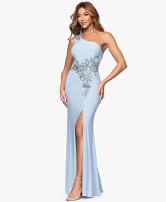 Petite One-Shoulder Applique Ball Gown