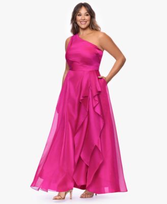 Plus Size One-Shoulder Organza Ball Gown