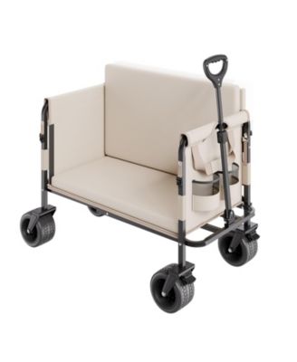 2-in-1 Foldable Wagon Cart Converts to Bench, Adjustable Handle, for Shopping Camping Gardening
