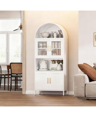 Metal Arched Kitchen Cabinet 4 Doors - Glass & Metal, Adjustable Shelves, Moisture-Proof