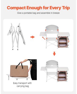 Outdoor 2-Tier Kitchen Cook Table with Zippered Bag, Portable Folding Table for BBQ, Party and Camping