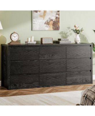 Rustic Farmhouse 9 Dresser for Bedroom,Wooden Drawer Dresser,Handle-Free Storage Cabinet with Drawers for Bedroom