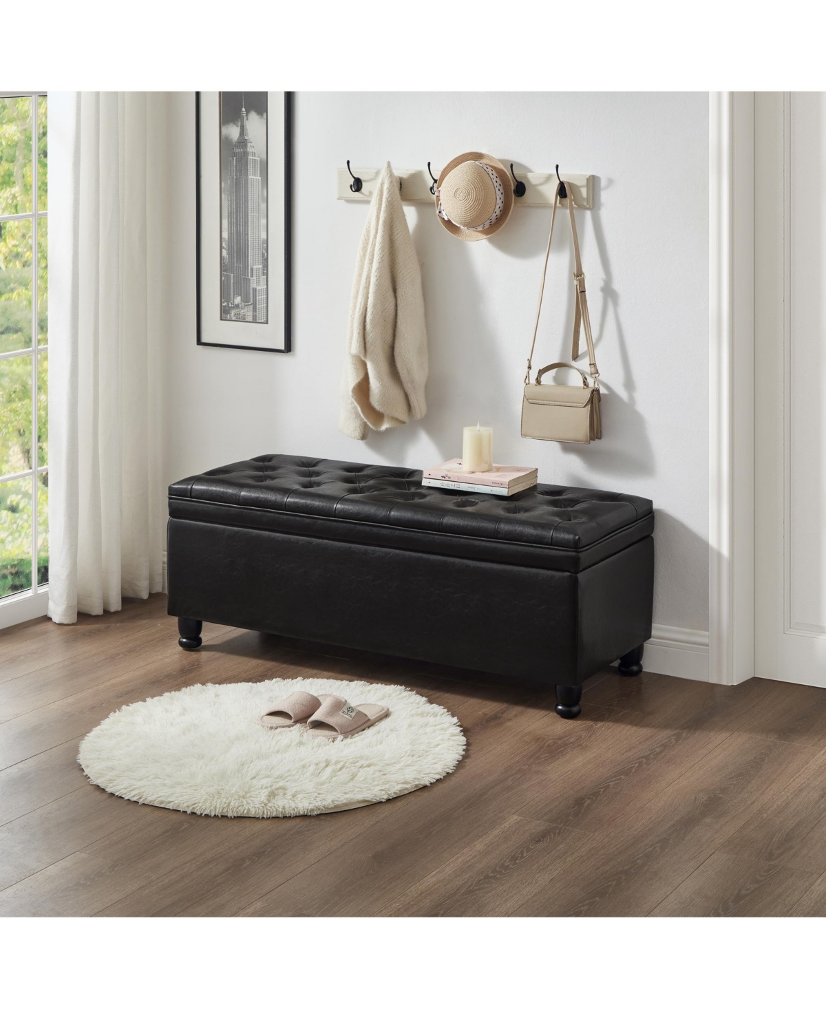 Simplie Fun Black Faux Leather Storage Bench