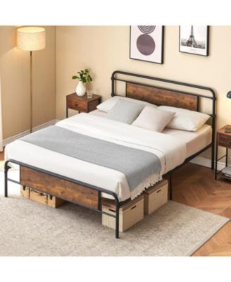  Bed Frame - 13 Inch Metal Platform Bed Frame with Wood Headboard, No Box Spring Needed, Heavy Duty Feet, Easy Assembly