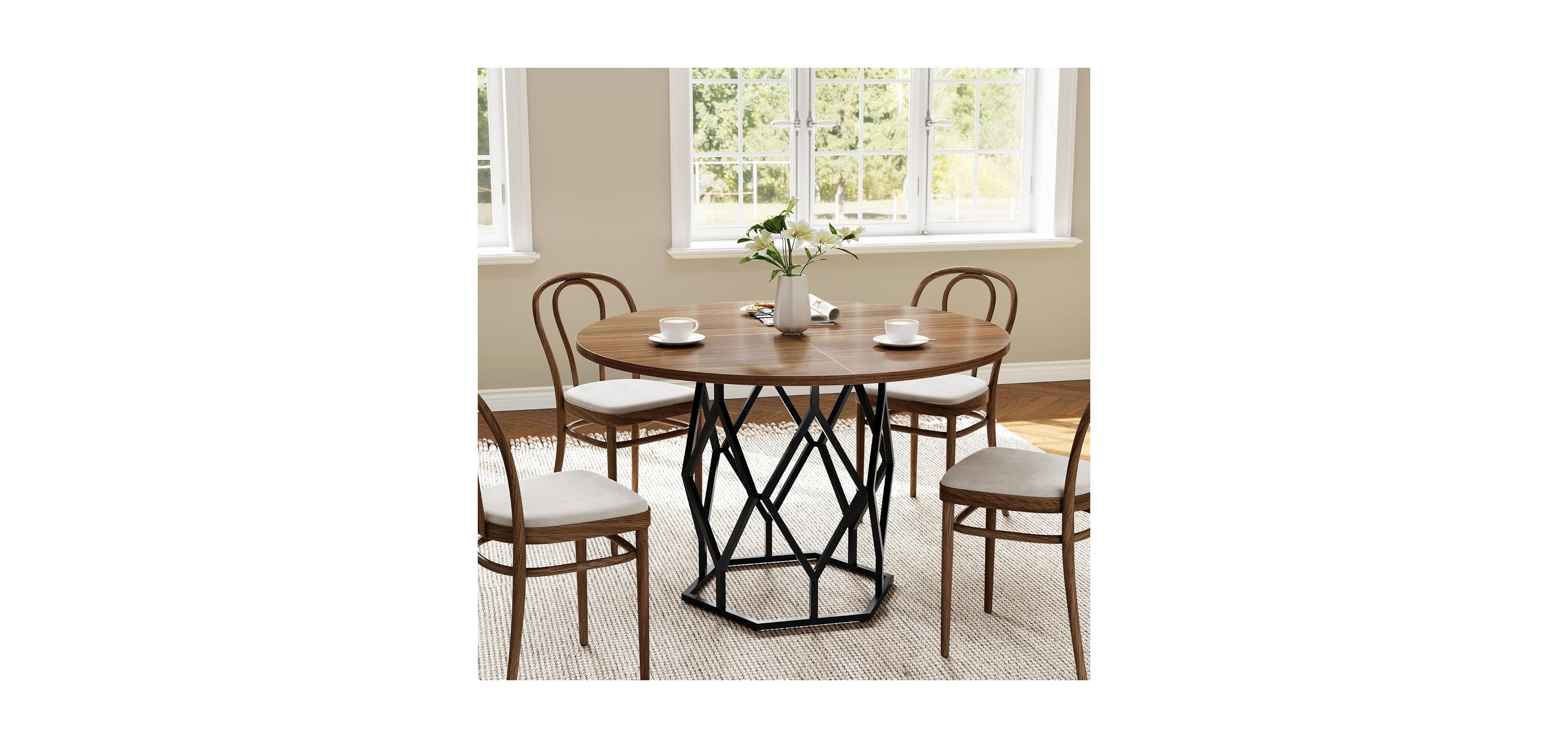 gaomon 47 Inch Round Dining Table Farmhouse Dining Kitchen Table for 4-6 People Kitchen and Dining Room Tables