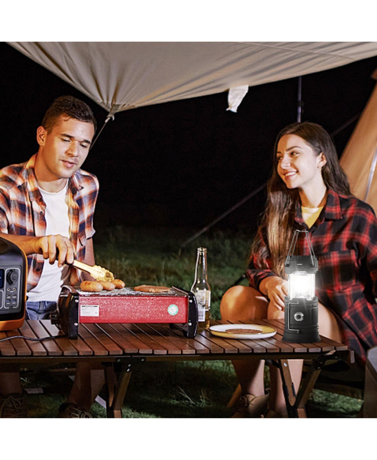 Draft - Mecale 4-Pack Rechargeable Led Camping Lanterns, Solar and Usb Charging, Collapsible, Power Bank Function