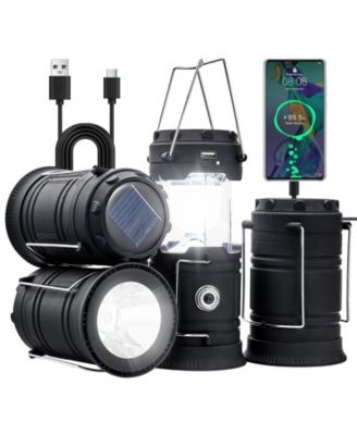4-Pack Rechargeable LED Camping Lanterns, Solar and USB Charging, Collapsible, Power Bank Function