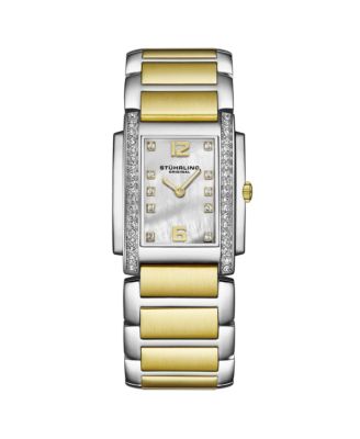 Serafine Women s Rectangular Quartz Watch, Two-Tone Case, Mother-of-Pearl Dial & Swarovski Crystal Bezel