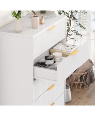 Fluted Wood Dresser 5 Drawers Dresser for Bedroom