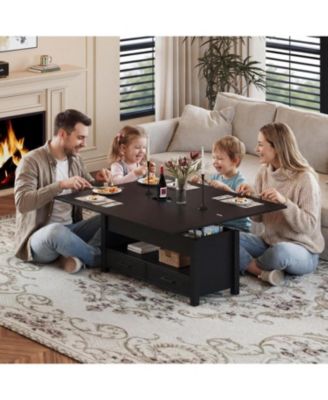 40" Coffee Table Lift Top, Multi-Function Convertible Coffee Table with Drawers and Hidden Compartment, Converts to Dining Table for Living