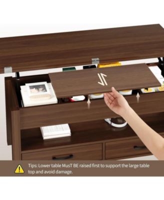 40" Coffee Table Lift Top, Multi-Function Convertible Coffee Table with Drawers and Hidden Compartment, Converts to Dining Table for Living