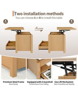 40" Coffee Table Lift Top, Multi-Function Convertible Coffee Table with Drawers and Hidden Compartment, Converts to Dining Table for Living