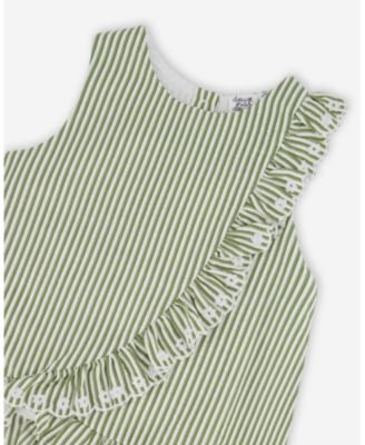 Big Girls Top Stripes with Embroidered Ruffle