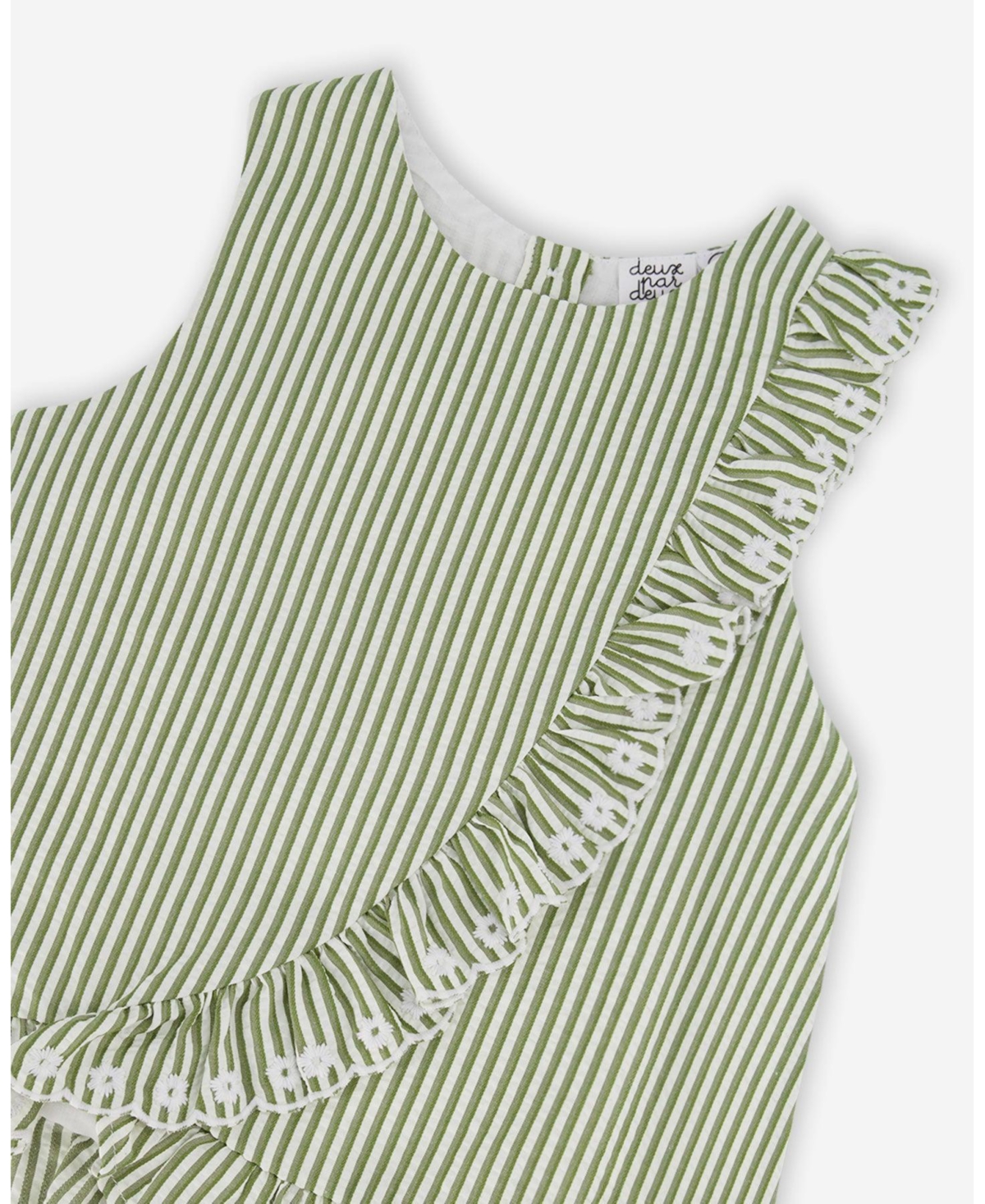 Deux par Big Girls Top Stripes with Embroidered Ruffle