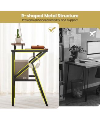 Small Space Computer Desk with Monitor Stand and Storage Shelf, Study Workstation