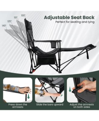 Reclining Camping Chair with Removable Footrest and Adjustable Backrest, Portable