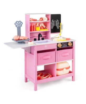 Kids Wooden Doctor Office Medical Center Pretend Play Set with Blackboard