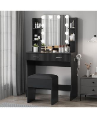 12-LED Lighted Vanity Set, Bright Makeup Desk with Illuminated Mirror