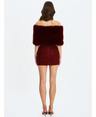 Women's Darleen Crimson Rhinestone Mesh Low Waist Ruched Skirt