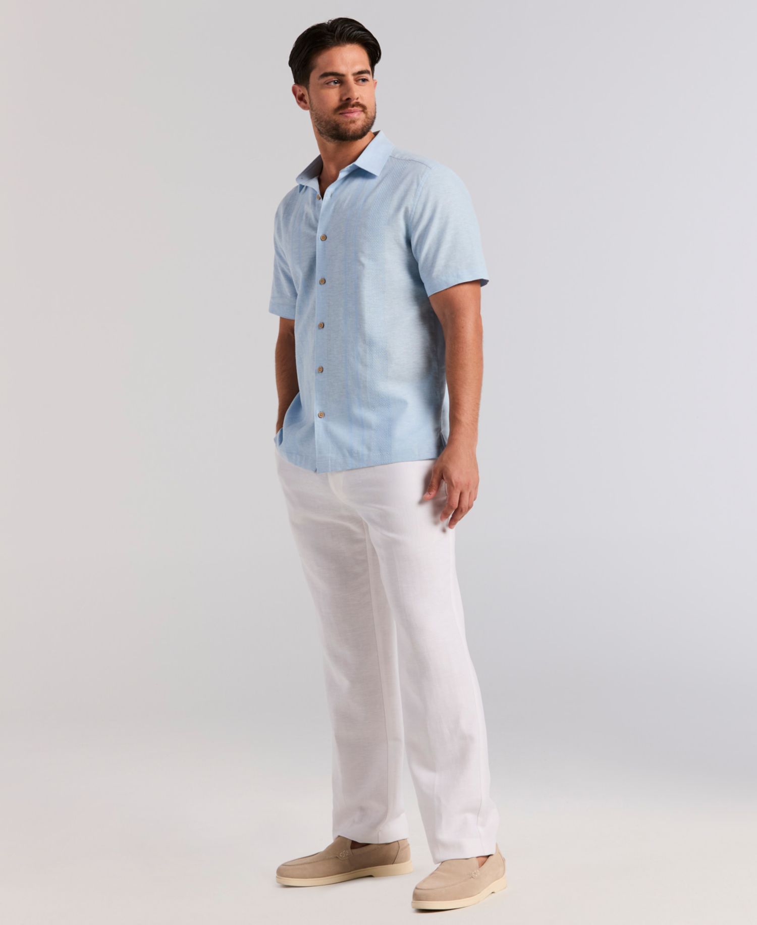Men's Linen Slub Texture Panel Classic-Fit Shirt