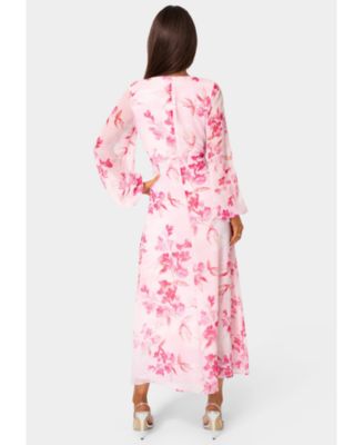 Women's Printed Chiffon Tie Front Maxi Dress