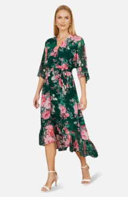Women's Midi Dip Hem Wrap Midi Dress