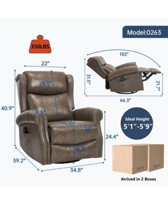 Heat Massage Manual Recliner Chair with Rocker and Swivel in Genuine Leather for Living Room