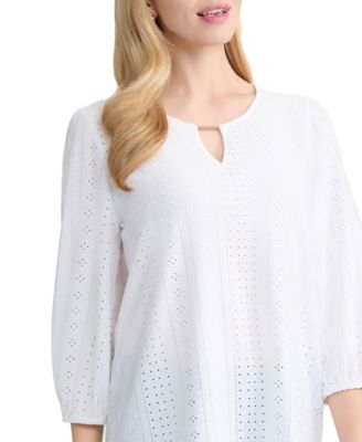 Petite 3/4-Sleeve Round Neck Top