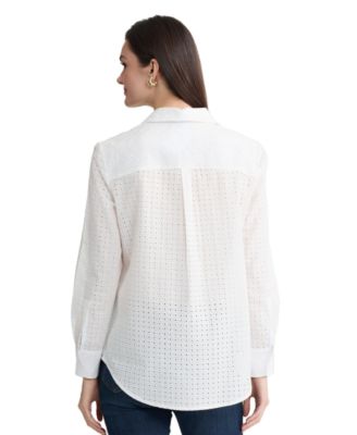 Petite Long-Sleeve Button-Front Collared Shirt