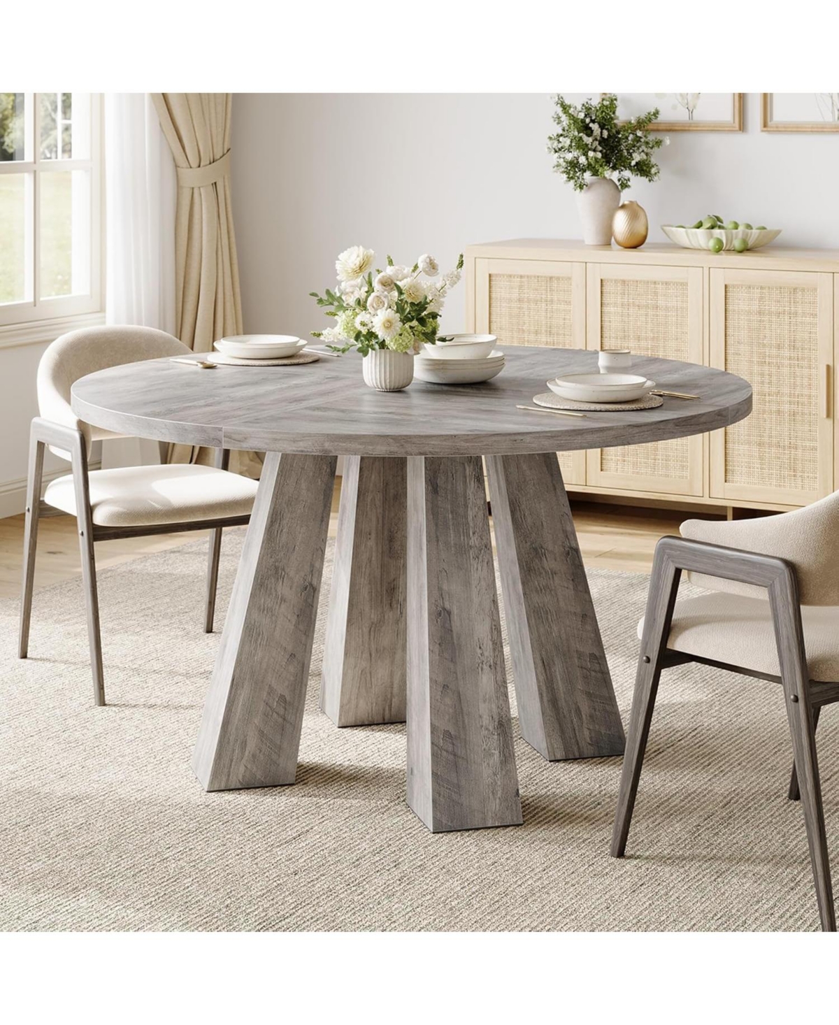 gaomon 47" Round Dining Table for 4-6, Wood Kitchen Table with Sturdy Base, Farmhouse Circle Dinner Table for Dining Room, Living Room, 4 Strong Legs