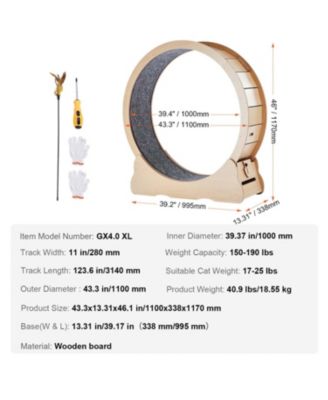 Cat Exercise Wheel: 43.3" Large Indoor Cat Treadmill in Yellow for Active Cats - Silent Running