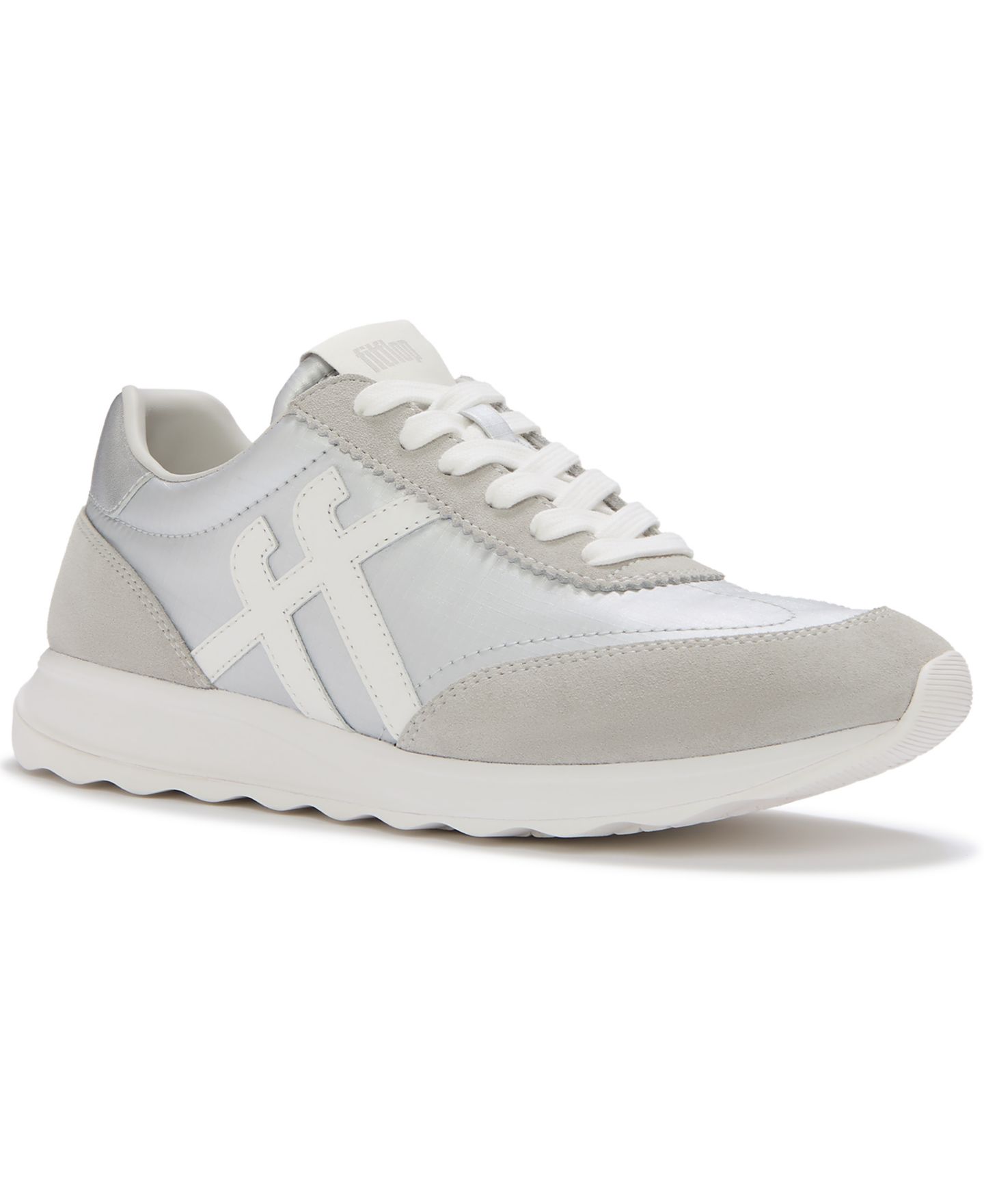 Женские кроссовки FitFlop Retro-Q FF Lace-Up Trainers, цвет: Серебристый / Белый — фото 1