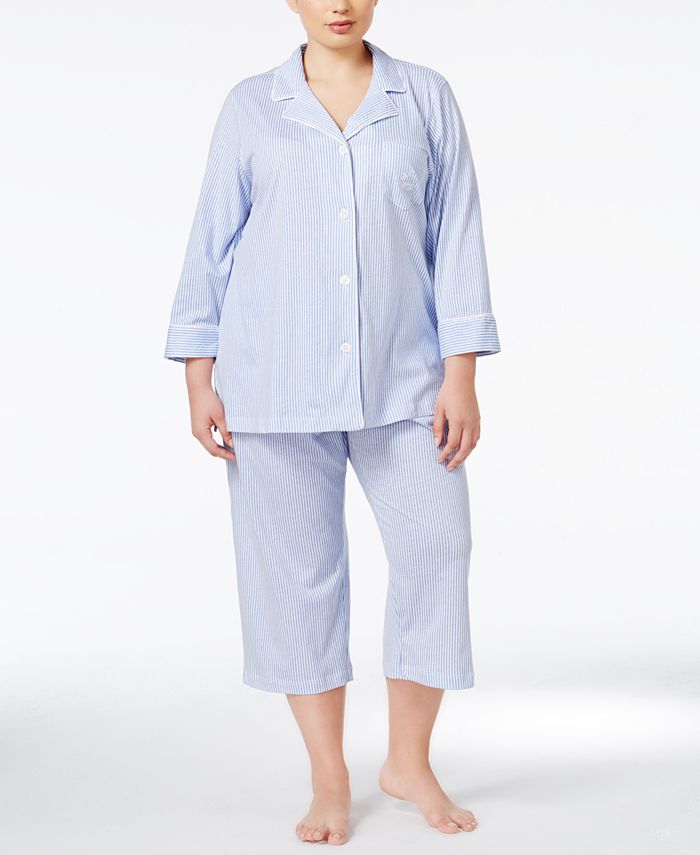 Lauren Ralph Lauren Plus Size Button-Front Top and Pants Pajama Set ...