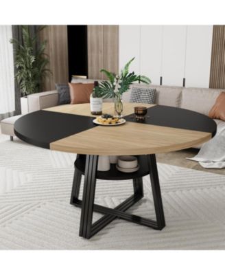Round Dining Table for 4-6, 47.2" Farmhouse Kitchen Table with Storage, Circle Dinner Tables for Kitchen, Dining Room, Living Room