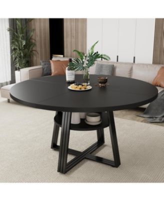Round Dining Table for 4-6, 47.2" Farmhouse Kitchen Table with Storage, Circle Dinner Tables for Kitchen, Dining Room, Living Room