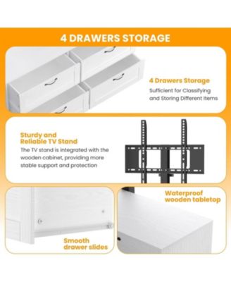 TV Stand with Mount and 4 Drawers Storage Fits 32/45/55/65/75/80 Inch TVs, White Entertainment Center w/Height Adjustable Mount for Living Room