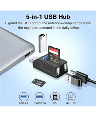 5-in-1 USB 3.0 Hub - 5Gbps High-Speed Data Transfer, Portable USB Splitter for Laptop, PC, Camera,Ideal for Office