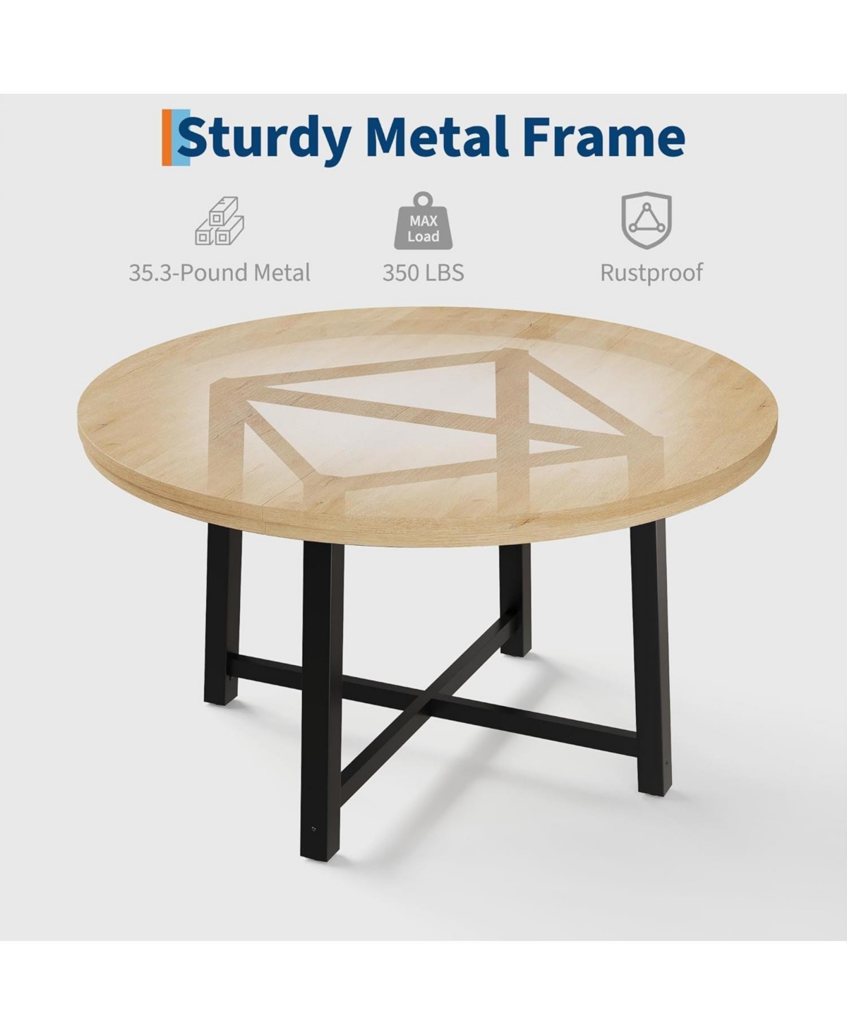 gaomon Round Dining Table, Industrial Dinner Table for 4 to 6, Wooden Kitchen with Sturdy Metal Frame