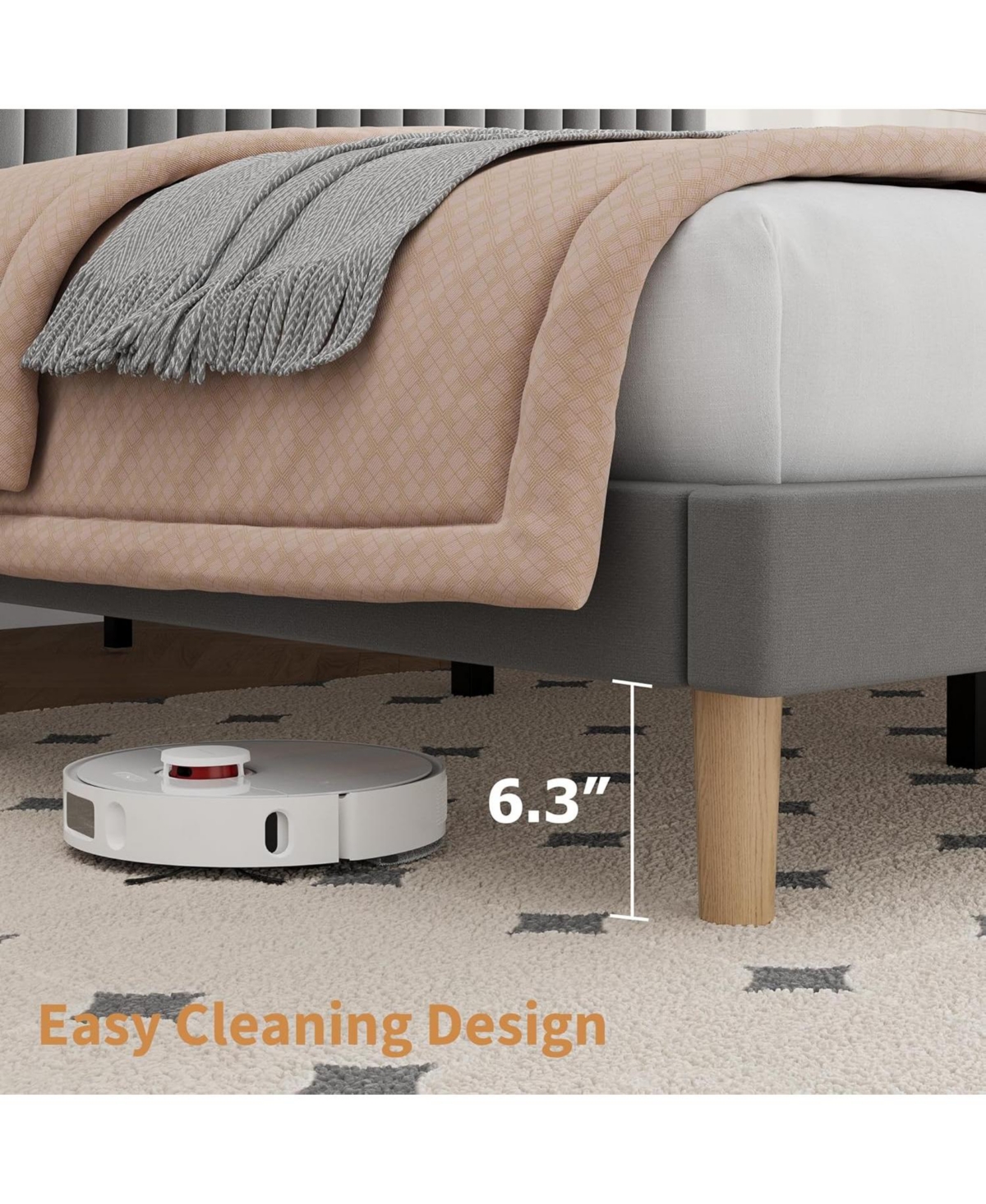 Draft - gaomon Full Size Velvet Bed Frame, Vertical Channel Tufted Headboard, Height Adjustable, Upholstered Platform Bed