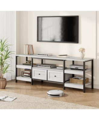 71" Industrial TV Stand with 2 Drawers, Entertainment Center with Open Storage Shelves